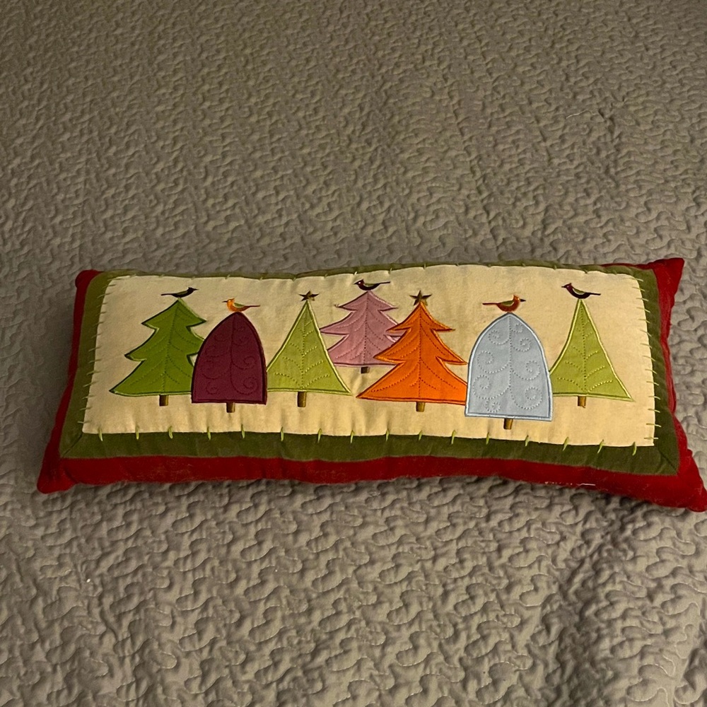 VTG CORDUROY Christmas Pillow with Xmas Tress and Birds